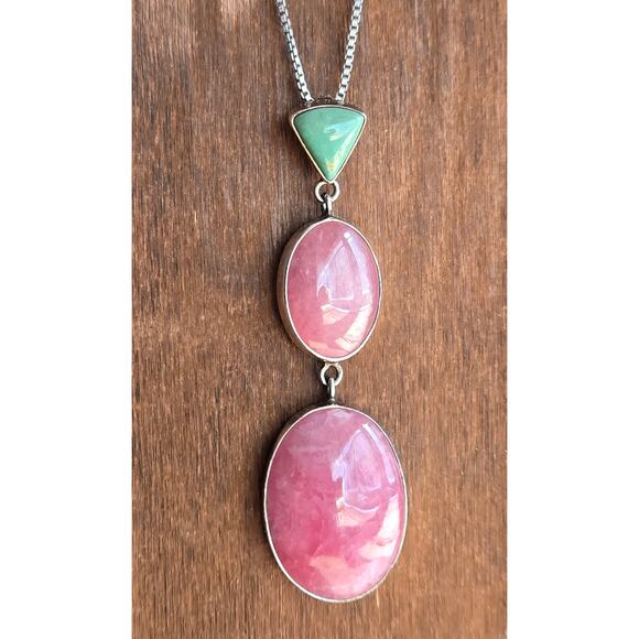 Jay King Desert Rose DTR Rhodochrosite & Turquoise Pendant, Sterling Silver - Picture 1 of 10